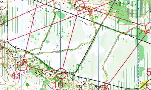Azimut dans la zone blanche entre deux verts